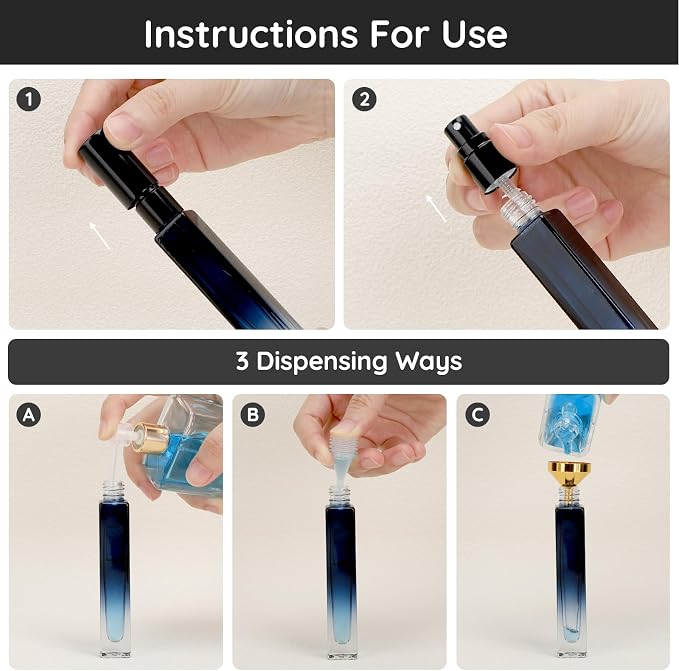 Segbeauty Travel Perfume Bottle, 5 Pack of 10ML Empty Refillable Glass Atomizer, Portable Cologne Dispenser Spray Bottle Travel Size Sample Bottles Sprayer Making Kit Gradient Blue