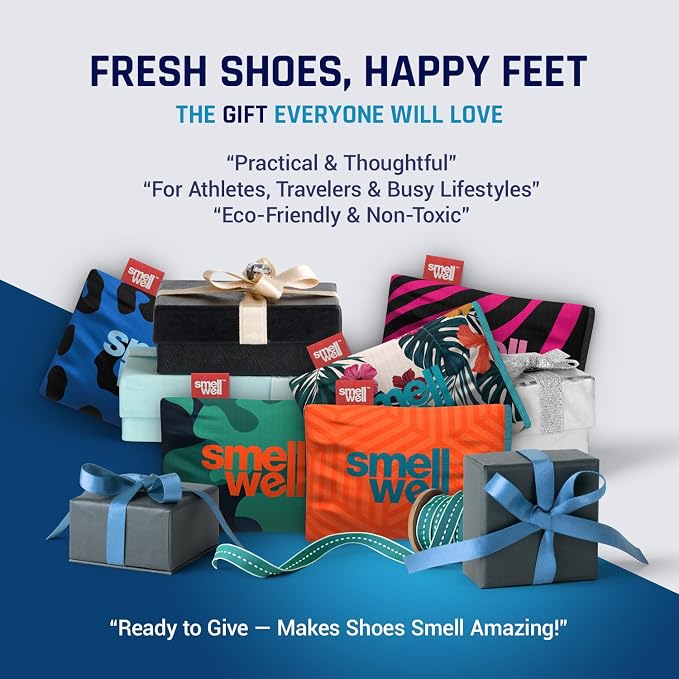 SmellWell - Scented Shoe Deodorizer Inserts - Odor Eliminators - Activated Bamboo Charcoal + Minerals - Natural Fresheners for shoes, bags, gloves - 2 x 1.8oz Original Size - Geometric Orange