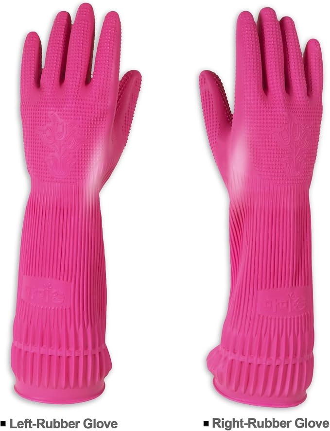 Kitchen Rubber Gloves New Band, 1 Pair, Large, Made in Korea | Korean natural latex, long cuff, thick and durable, textured non-slip grip, for dishwashing and kitchen cleaning