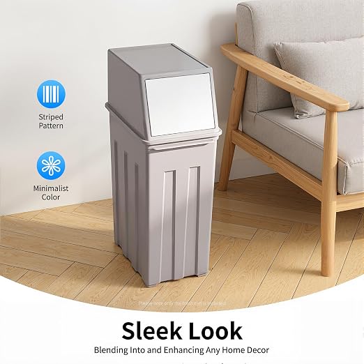 8-Gallon/30L Slim Trash Can with Lid, Modern Kitchen & Office Tall & Narrow Garbage Bin, Odor-Proof Large Capacity, Flap Cover for Home, Bathroom, Outdoor (Grey)