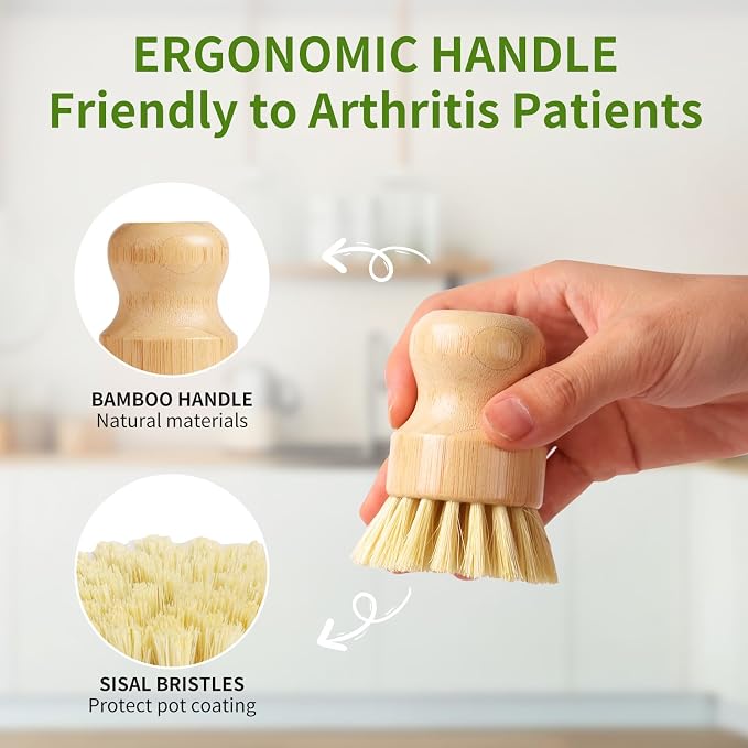 4 Pack Bamboo Dish Brush with Sisal Bristles for Kitchen Cleaning | Natural Material, No Plastic, Dish Scrubber Brush for Dish Cleaning, Sufficient Quantity for Replacement, Ergonomic Handle