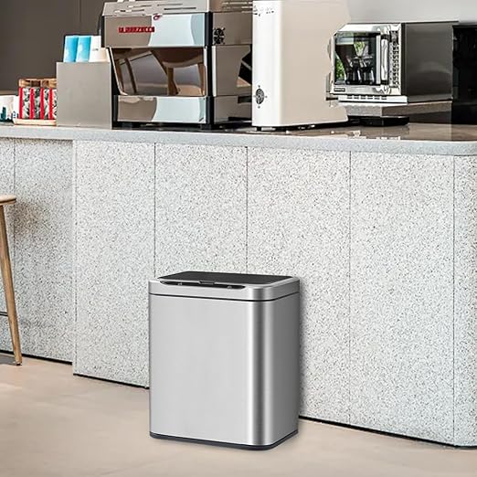 ELPHECO Stainless Steel Office Trash Can Silver, 3.5 Gallon | Motion Sensor Garbage Can Touchless Smart Trash Can Automatic Waste Bin for Kitchen, Office, Bathroom