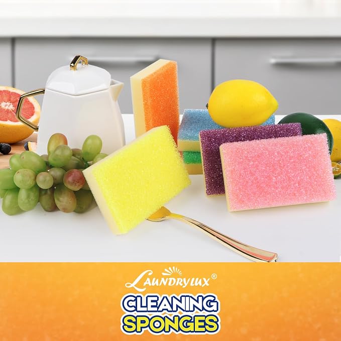 LAUNDRYLUX Scrub Sponge, Dual-Sided Temperature-Responsive Scrubber | Non-Scratch - Multipurpose Dish Sponges for Kitchens, Bathrooms, and Outdoor Use - 12 Pack