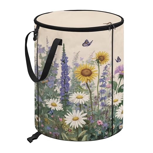 Butterfly 24 Gallon Pop up Trash Can for Camping Collapsible Portable Trash Can with Lid and Handle Waterproof Outdoor Garbage Bin Reusable Storage Bags for Yard Garden Waste