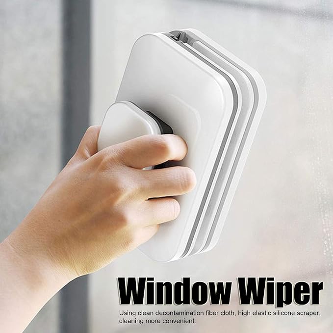 Magnetic Window Cleaner, Adjustable Double Side Glass Cleaning Tool with Anti Pinch Design Safety Rope Ergonomic Handle for Home Shower Glass ABS 15 x 10 cm 2 Piece
