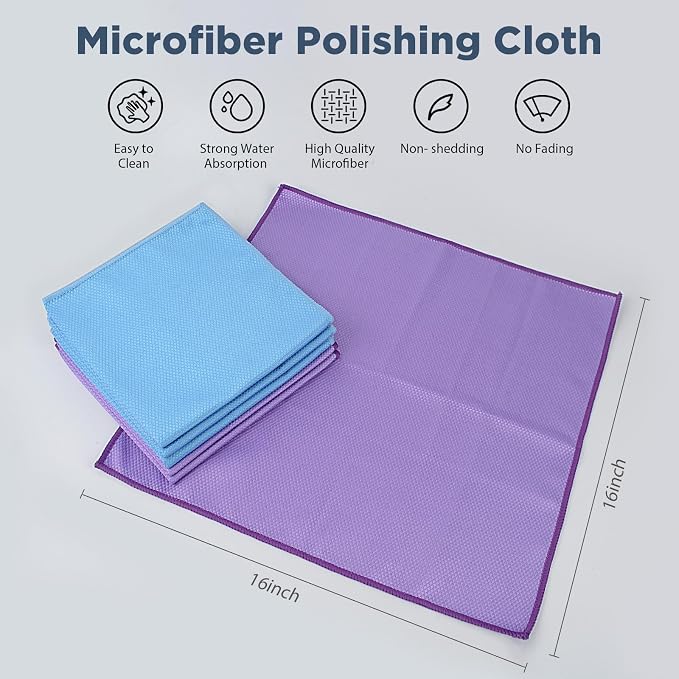 SINLAND Microfiber Glass Polishing Cleaning Cloths, 16x16In, 6Pack | Fish Scale Cloth, Wipes for Window, Car Windows, Mirrors, Eyeglass, Lens and Stainless Steel, Lint Free, Streak Free,