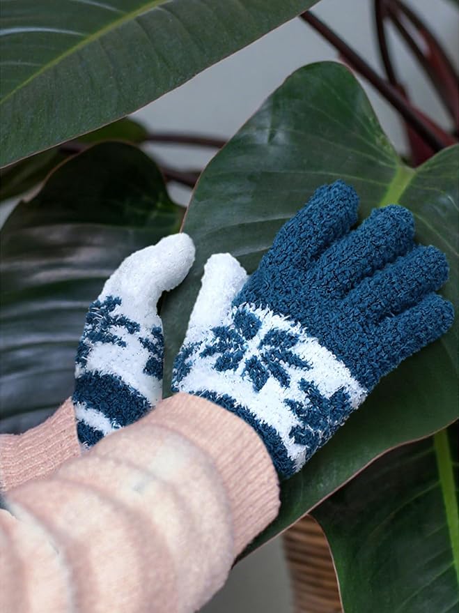 Patelai 3 Pairs Microfiber Dusting Gloves for Plants Leaf, Large | Gray, Dark Blue, Khaki, White,Plant Cleaning Gloves, Reusable Washable Gloves,House Furniture Blinds Dusting