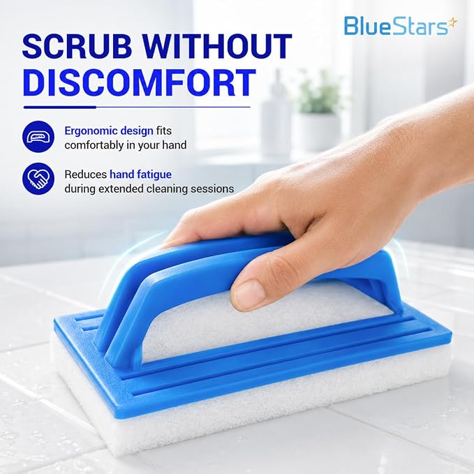 BlueStars 2-Pack Heavy Duty Handheld Sponge Pool Scrub Brush | Clean Pool Tile, Grout, Walls, Vinyl Liners, Spas, Tubs, Showers; Surface Cleaning Scrubber, Kitchen, Bathroom Tub