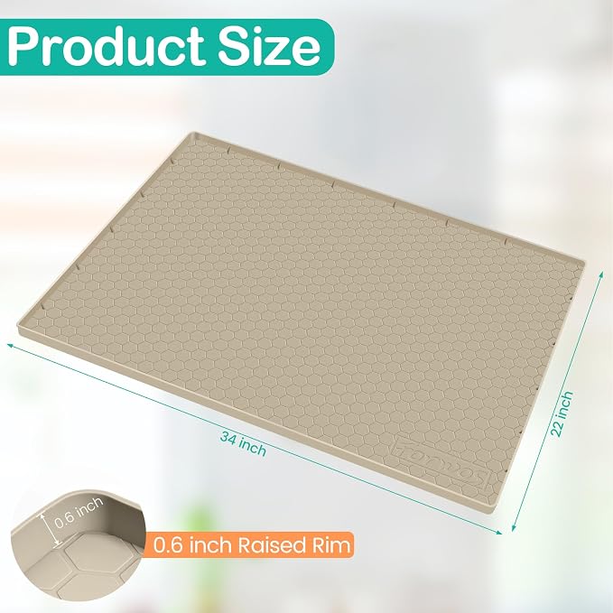 Silicone Under Sink Mat 34"x22", Waterproof Cabinet Liner, MintGreen | Shelf Liner, Cabinet Protector, Home Organizer, for Kitchen, Bathroom, Multipurpose, Leak Proof, Easy Clean, Drip Tray, Clean