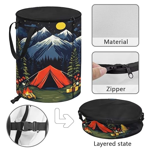Outdoor Trash Can with Lid 20+ Gallon Collapsable Trash Can Camping Large Capacity Design Garbage Bags for Rv, Backyard, Picnic Tent and Mountain Printed