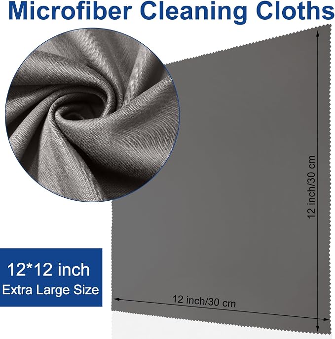 Frienda 12 Pack Microfiber Cleaning Cloth,Gray | 12x12 Inch Large for Eyeglasses Screen Lens, Reusable Washable, Streak-free Lint-free, Cameras Phones Tablets Monitors