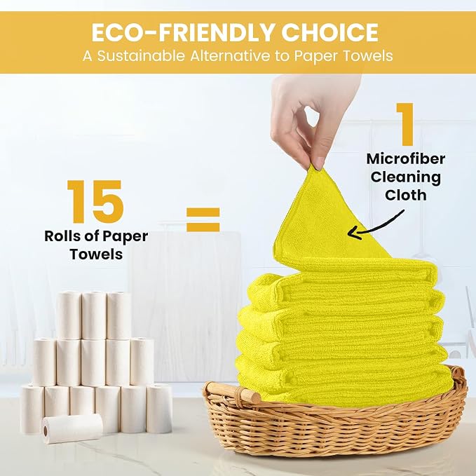 SIFANGKE Microfiber Cleaning Cloth, 12 Pack Yellow Cleaning Rags for Housekeeping, Reusable Microfiber Towels for Car, Kitchen, Bathroom and Household Cleaning Supplies, 11.8"X11.8"