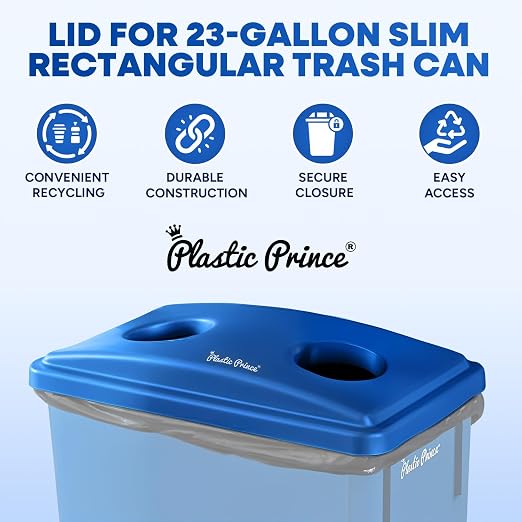 PLASTIC PRINCE Can Bottle Recycling Trash Can Lid with Holes, 23 Gallon Commercial Slim Jim Trash Can Lid Top, Plastic Blue Waste Garbage Can Lid, Outdoor Recycling Bin Lid