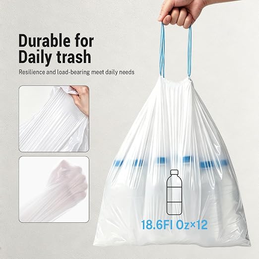 Ducksky Heavy Duty 13-Gallon / 40-60 Liter, 40 Count Drawstring Trash Bags– Extra Strong, Unscented, Leak-Proof & Puncture-Resistant, for Kitchen & Home, Odor-Controlling Seal
