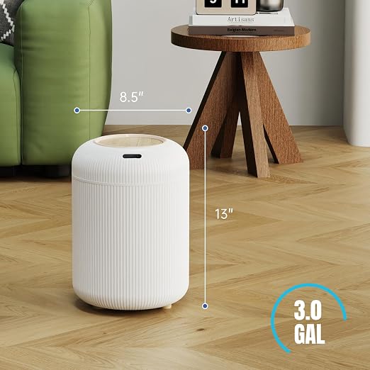 stonespace Bathroom Trash Can Automatic Touchless, Motion Sensor Trash Can with Lid, Small Garbage Can for Toilet, Bedroom, Living Room, Office, 3 Gallon, White