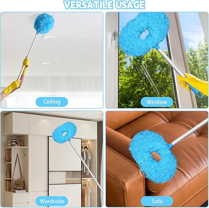 Eunice Ceiling Fan Cleaner Duster with Extension Pole | 13-50Inch Reusable Fan Blade Cleaning Tool for Cobweb Walls and Door Window