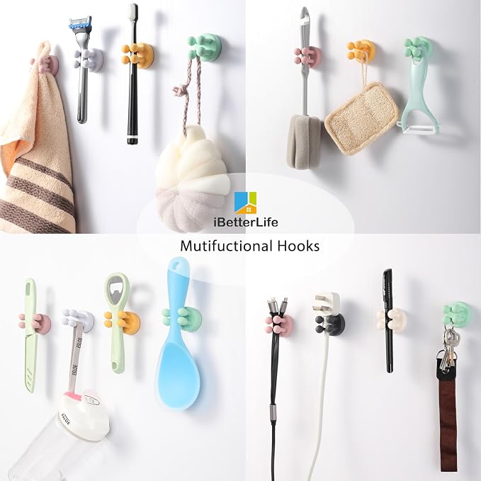 ZEZHOU Tooth Brush Holders for Bathroom - 5Pcs Silicone Toothbrush Razor Holder for Shower Wall Mounted Self Adhesive Cute Storage Hook for Kids Hanging Loofah Towel for Kitchen Living Room Office