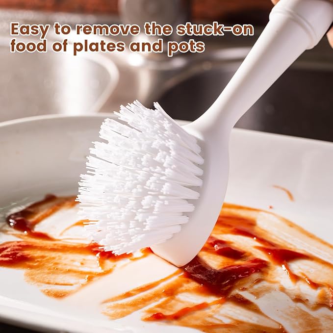 Dish Brush 2 Pack Dish Scrub Brush and 2 Pack Grout Brush | Kitchen Brushes for Dishes,Pots, Pans and Sinks Dish Brush with Handle Built-in Scraper