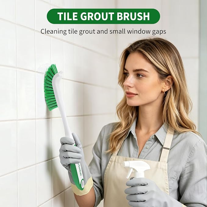 Scrub Brush Set of 4 Pack, Heavy Duty Shower Cleaning Brush Set, Green | with Non-Slip Handle Scrubber Brush Ergonomic Design Cleaning Scrub Brush Set for Household Use, Shower, Floor, Tub, Kitchen