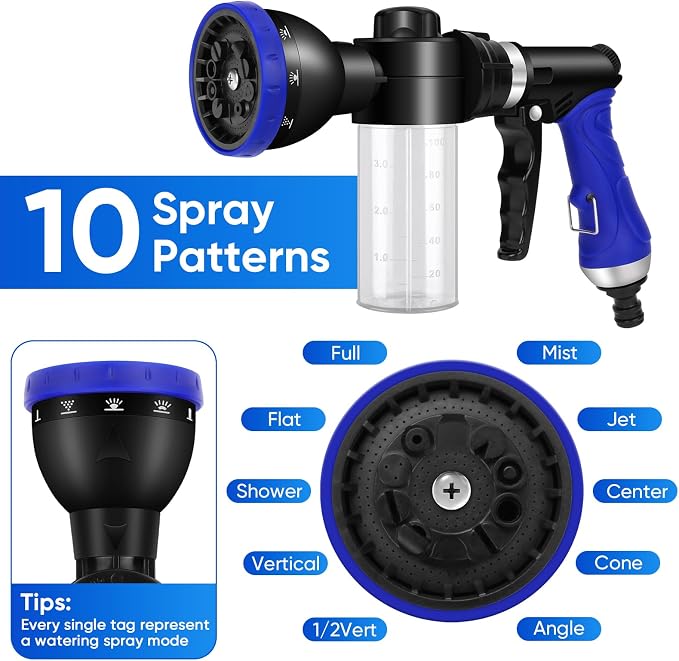 Pet Bathing Sprayer Kit,10 Spray Patterns, Adjustable Hose Wash Sprayer | with 4 to 8 Bars Foam Blaster,Suitable for Pet Washing, Car Cleaning and Garden Use with 1/2” Quick Connector