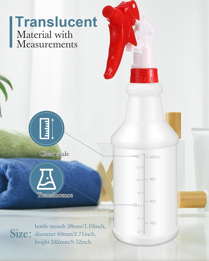 Eccliy 20Pk 16oz Spray Bottles,Cylinder,Red White Spray Head | Clear Empty Plastic Commercial Spray Bottles with Nozzle Measurement For Cleaning Solutions Cleaner Detailing Industrial