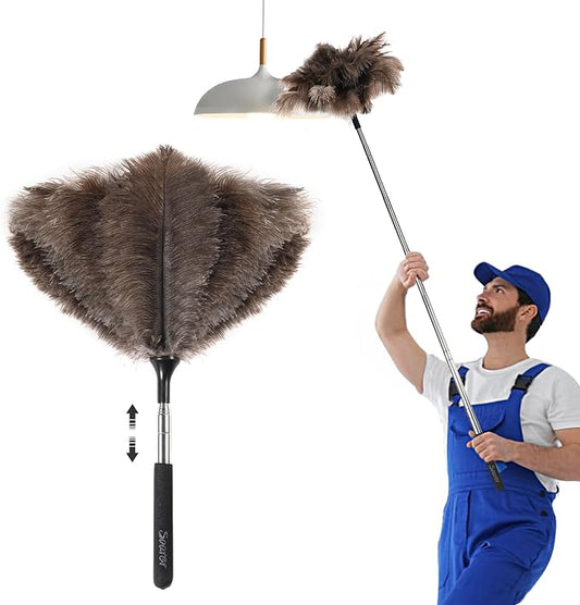 Soarer Extendable Ostrich Feather Duster,40inch,Handle Duster for Cleaning | Fluffy Large Long Reusable Feather Duster with Retractable Pole for Cleaning Fan,Pendant Lamp,High Ceiling,Blinds,Furniture