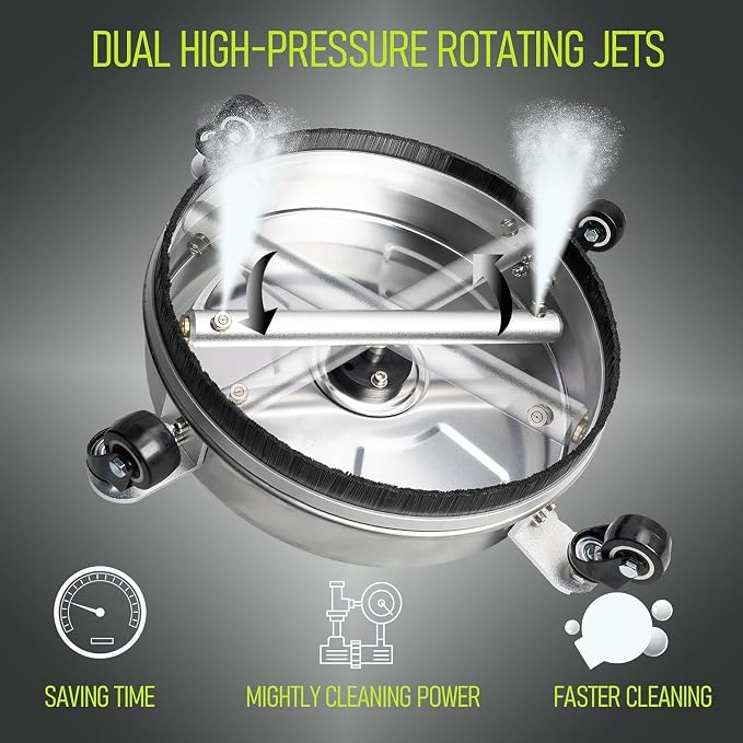 Hourleey 19" Pressure Washer Surface Cleaner, Stainless Steel Surface Cleaner with 4 Wheels for Concrete, Patio, Sidewalk, Deck, Pathway 1/4" Quick Connector, 2 Extension Wand, 4000 PSI