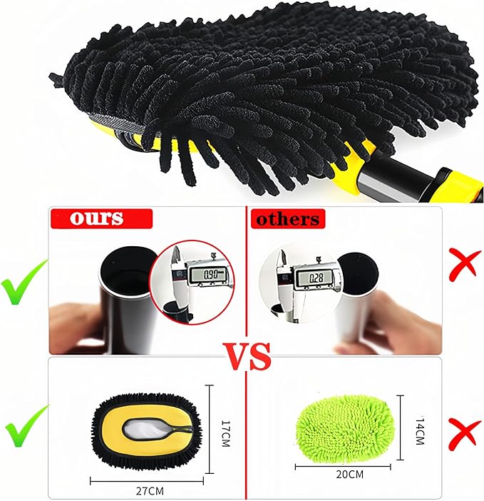 MVEQRRN 15°Curved Chenille Car Wash Brush Mop with Long Handle(Yellow) | No Scratch Car Wash Brush, Car Cleaning Brush with Extension Pole,Microfiber car wash mop,Car Wash for cars, trucks,home