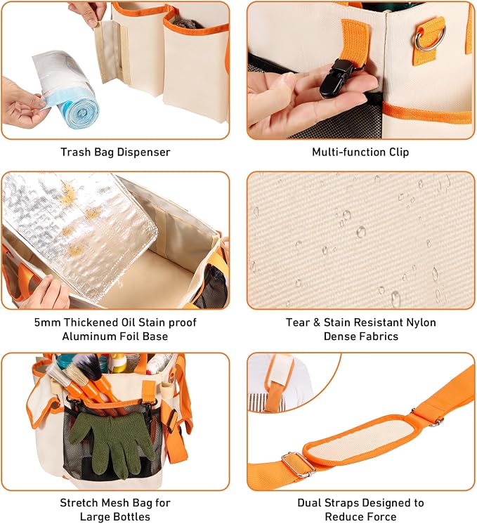 Wearable Cleaning Caddy Bag, X-Large Cleaning Supplies Organizer Housekeeping Supply Caddy Detailing Bag with Handle Removable Shoulder Waist Straps for Tools Products Housekeepers Car Home
