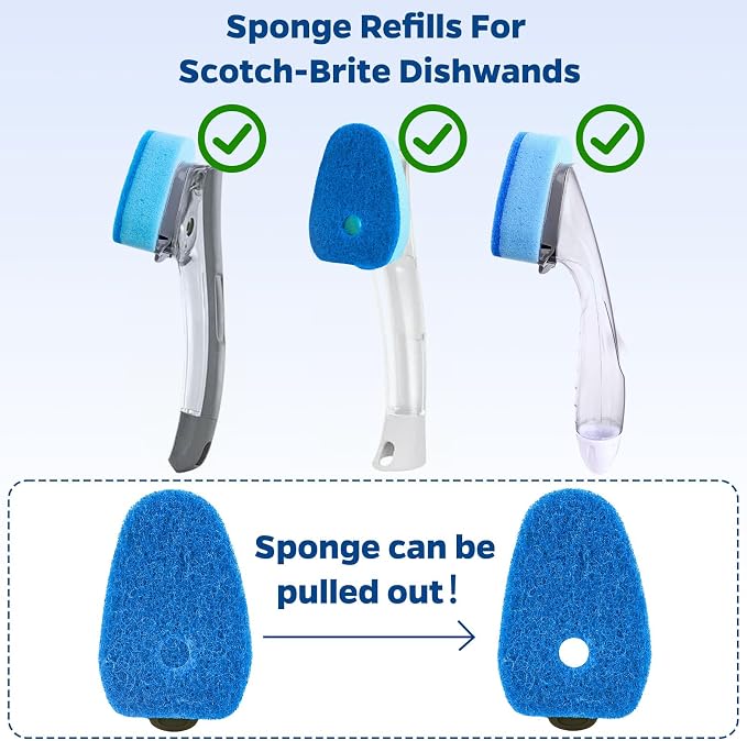 Sponge Dishwand Brush Refills for Scotch-Brite Dishwand - 20 Pack | Non-Scratch Brush Refill, 3X Scrubbing Power