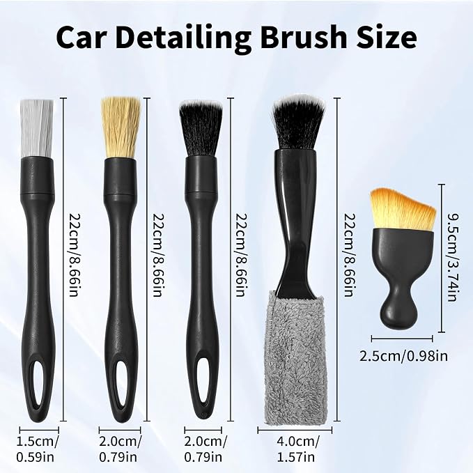 5 PCS Car Detailing Brush Set-Car Interior & Exterior Soft Boars Bristle Cleaning Brushes,Dusting Cleaning Supplies for Auto Detailing, Dashboard, Vents, Wheels,Tires,Leather Seat