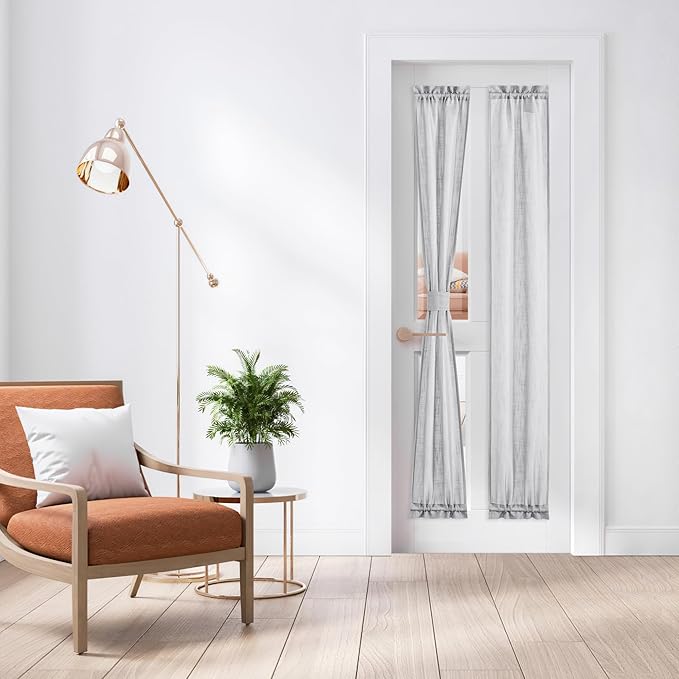 NICETOWN Dark Grey SidelightCurtains 72 Inches Long for Door Windows | Linen Privacy Protect Light Filtering French Door Side Curtain Panels Bonus Adjustable Tie Back, 12x72 Inch Length, 1 Panel