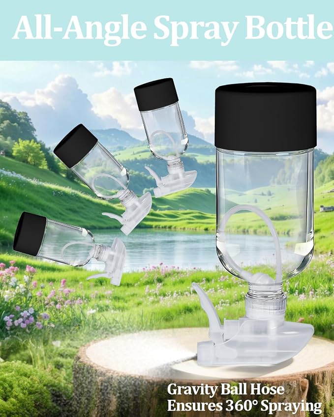 2 Pack 360° Glass Spray Bottles with Silicone Sleeve Black | 360° Inverted Spray Nozzle, Gravity Ball Designed for Cleaning Crack & Crevice, Leak-proof and Pressure-Resistant Design