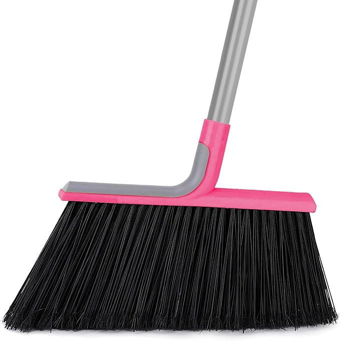 KeFanta Heavy Duty Outdoor Broom with 54.7" Long Handle, Pink | Commercial Brooms for Sweeping Outdoor Concrete Courtyard Garage Patio Indoor Home Floor Kitchen Office Lobby