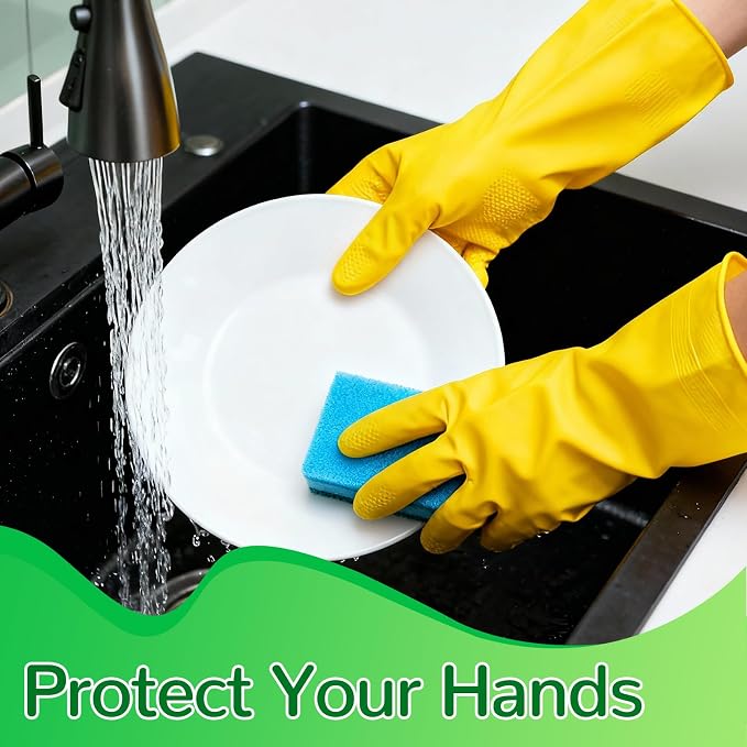 36 Pairs Rubber Dishwashing Gloves, Long Kitchen Glove, Yellow | Reusable Household Cleaning Gloves for Washing Dishes, Non Slip Rubber Cleaning Glove for Dishwashing Gardening and Home Use