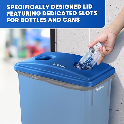 PLASTIC PRINCE Can Bottle Recycling Trash Can Lid with Holes, 23 Gallon Commercial Slim Jim Trash Can Lid Top, Plastic Blue Waste Garbage Can Lid, Outdoor Recycling Bin Lid
