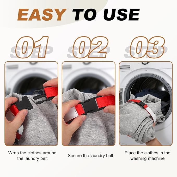 uxcell 4 Pcs Laundry Strap with Buckle, Multipurpose Laundry Strap Replacement Wash Care Utility Household Cleaning Loop Athletics Accessories Tools Storage, Orange
