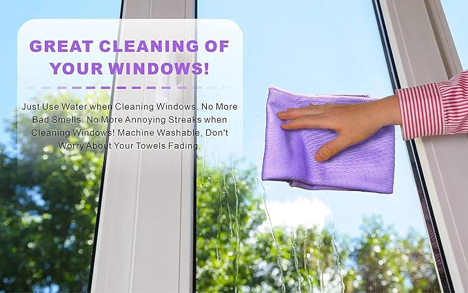 Norwεx Window Cleaning Cloth, Glass Cleaning Cloth, No Chemical Needed, Just Add Water Lints Streaks Scratches Free. (Purple 2 Pack)