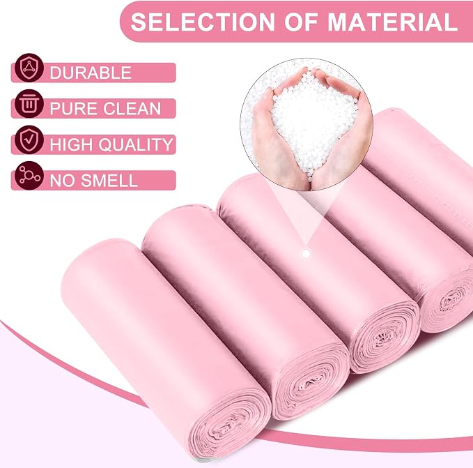 Strengthened 2.6 Gallon Small Trash Bags, 5 Rolls 100 Count, Pink | Strong Disposable Trash Bin Liners Fit 10 Liter Waste Cans. Garbage Bags for Kitchen Office Home Bedroom Garden Waste Bin