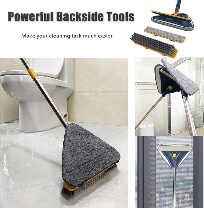 5-in-1 Wall Cleaner Mop with 79'' Long Handle, Triangle Head Wall Scrubber | Cleaning Dust Mop with 6 Pads, Squeegee, Scrubber, Wall Washer Tool for Painted Wall, Ceiling, Baseboard, Window, Floor