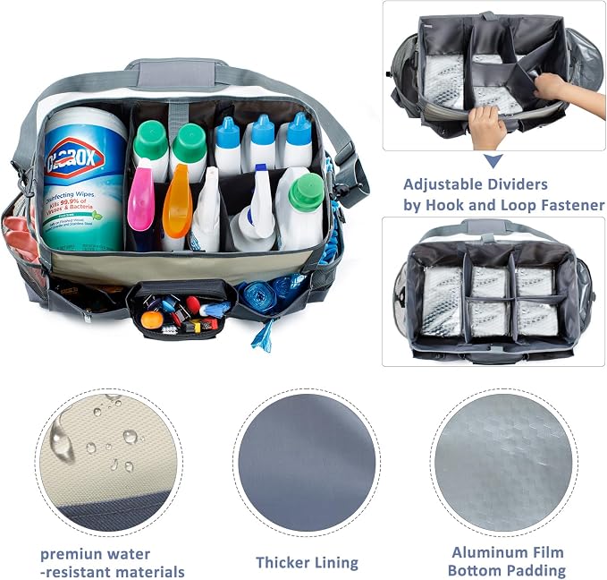 Large Cleaning Supplies Organizer-Cleaning Caddy Organizer With Handles & Shoulder Strap-Cleaning Bags for Cleaning Suppliers-Housekeepers Wearable Cleaning Tote Upgraded