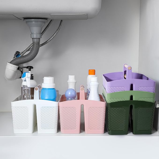 rejomiik Plastic Shower Caddy, Portable Shower Basket with Handle, Green | Cleaning Caddy Organizer for Bathroom, College Dorm Room Essentials, Storage Tote