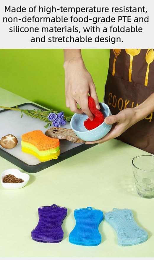 Silicone Dish Sponges for Kitchen – Double Sided Dish Scrubber, Non-Scratch & Fast-Drying Kitchen (Green)
