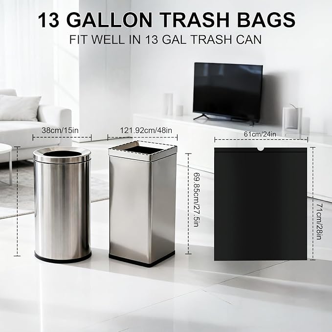 13 Gallon Drawstring Trash Bags,Extra Strong,40 Count (Black) | Heavy Duty Unscented Garbage Bags,Tear & Leak Resistant, for Kitchen, Home, Office, Fits 40-60L Bins