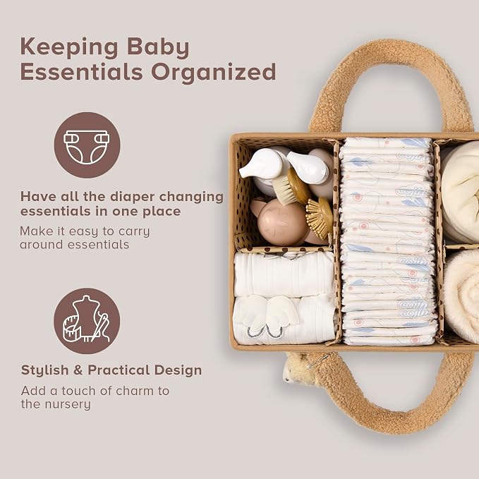 Diaper Caddy Organizer for Changing Table, Storage Basket for Wipes, Gift for Baby Shower, Car Organizer, Nursery Organizer, Portable Storage