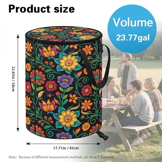 BIGCARJOB Floral Blossoms Collapsible Trash Can Portable Tall Trash Can Oval Recycling Bin 22.83x17.71 Outside Garbage Bin Storage Bag with Clip and Zipper Lid