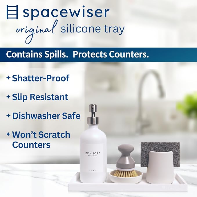 Spacewiser Silicone Countertop & Vanity Bathroom Tray – 2 PC 11.7" | Bathroom Tray Set, Bathroom Tray Countertop, Bathroom Counter Tray, Dish Soap Kitchen Tray & Bathroom Organizer Countertop
