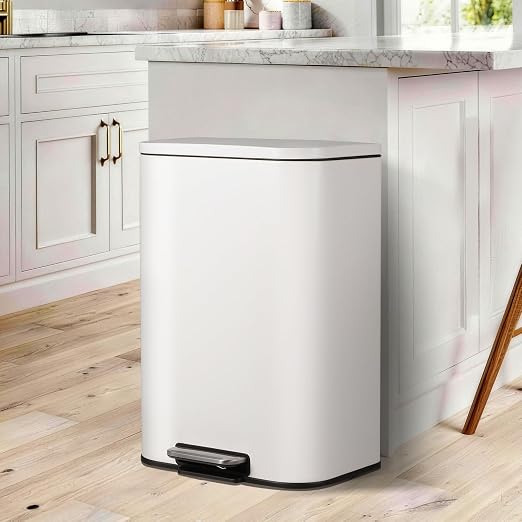 Takywep Stainless Steel Fingerprint Proof Soft Close Recycling Trash Can with Foot Pedal & Removable Inner Bucket, Rectangular Waste Bin for Kitchen Home Office Bathroom Restaurant