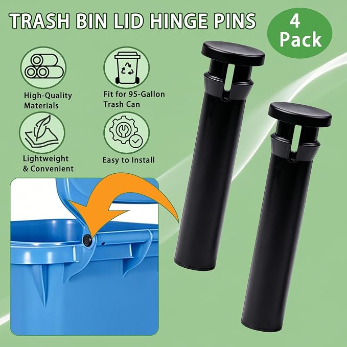 4 Pack Heavy Duty Wheelie Trash Can Bin Lid Hinge Pins Fit for Rehrig Sierra Huskylite 95-Gallon Wheeled Trash Can Lids Latch Stronger for Outdoor Household Commercial Wheelie Trash Bins Accessories