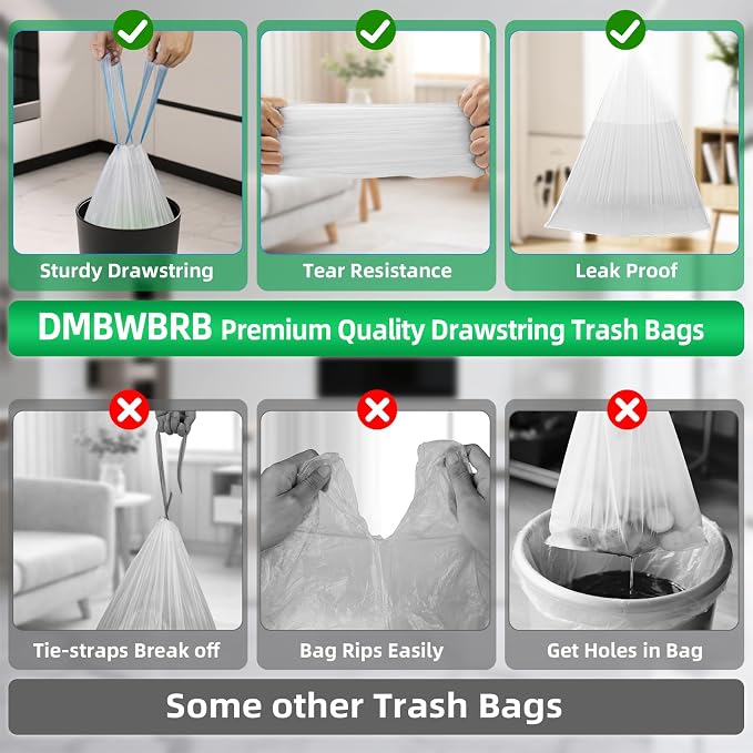 4 Gal Small Trash Bags, Unscented Drawstring, 51 Ct for Bathroom | Leakproof Seams, Pre-Separated Rolls, for Office, Bedroom, Dorm & RV, Milky White